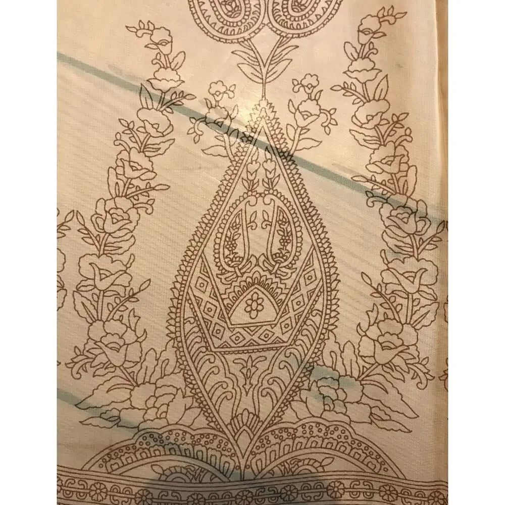 Set Pair 2 Vtg Style Paisley Indian Henna Design Handmade Sheer Curtain Panels